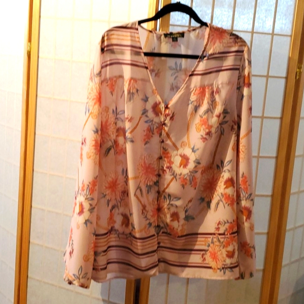 Pink/Burgundy Floral V-Neck Tunic